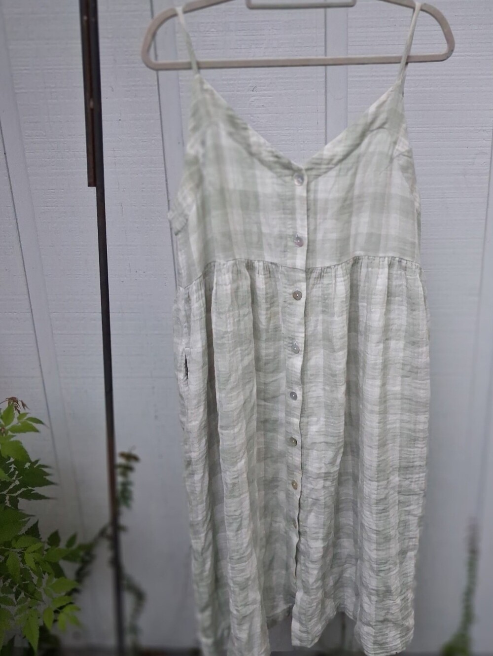 Light Plaid Button-Front Midi Dress Double Gauze Cotton - Picture 2 of 3